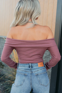 Starry Mood Off The Shoulder Bodysuit (Plum) - NanaMacs