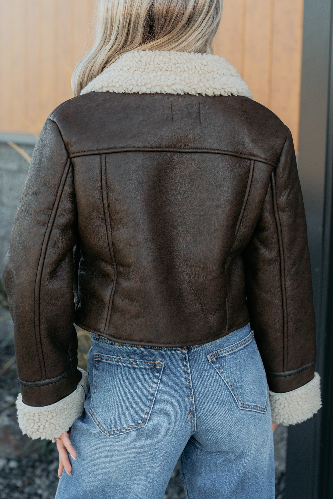 Serves You Right Sherpa Lined Faux Leather Jacket (Brown) - NanaMacs