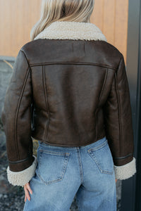 Serves You Right Sherpa Lined Faux Leather Jacket (Brown) - NanaMacs