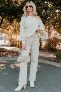 Into Your Arms One-Shoulder Knit Sweater (Cream) - NanaMacs