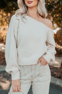 Into Your Arms One-Shoulder Knit Sweater (Cream) - NanaMacs