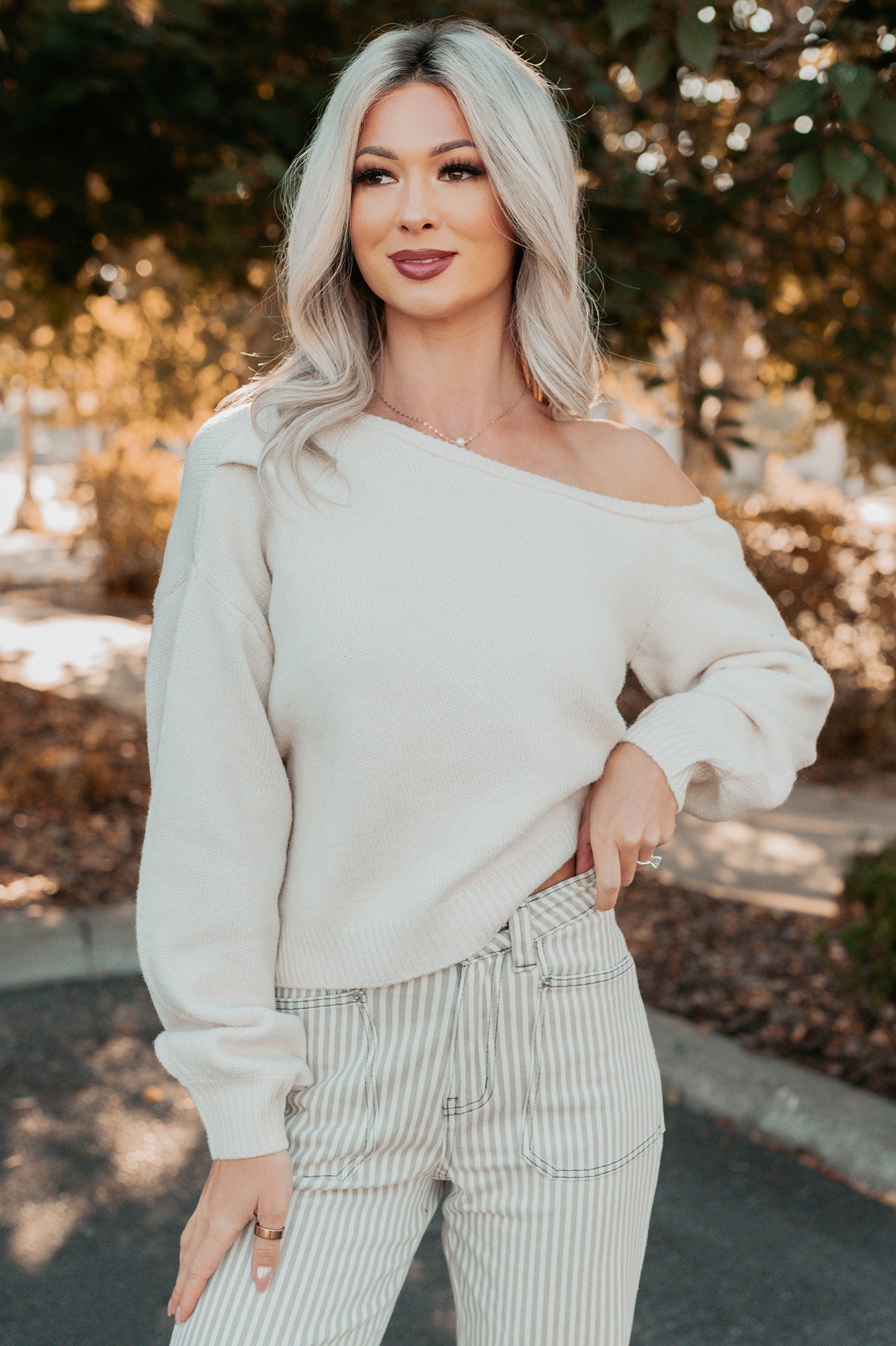 Into Your Arms One-Shoulder Knit Sweater (Cream) · NanaMacs