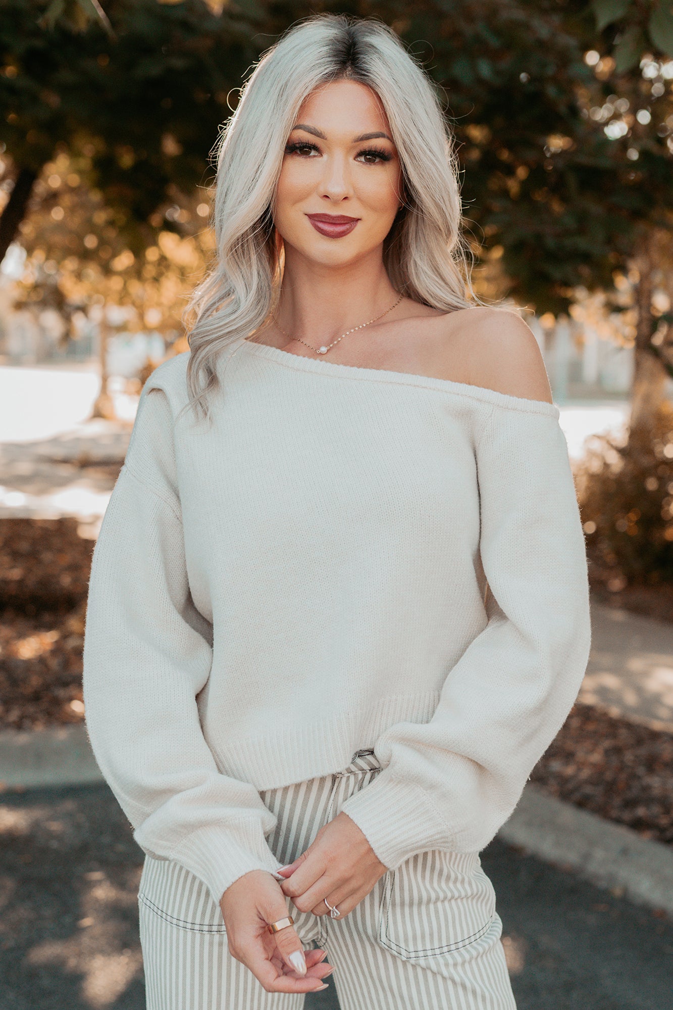 Into Your Arms One-Shoulder Knit Sweater (Cream) - NanaMacs