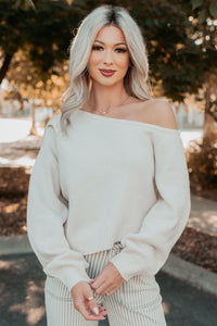 Into Your Arms One-Shoulder Knit Sweater (Cream) - NanaMacs