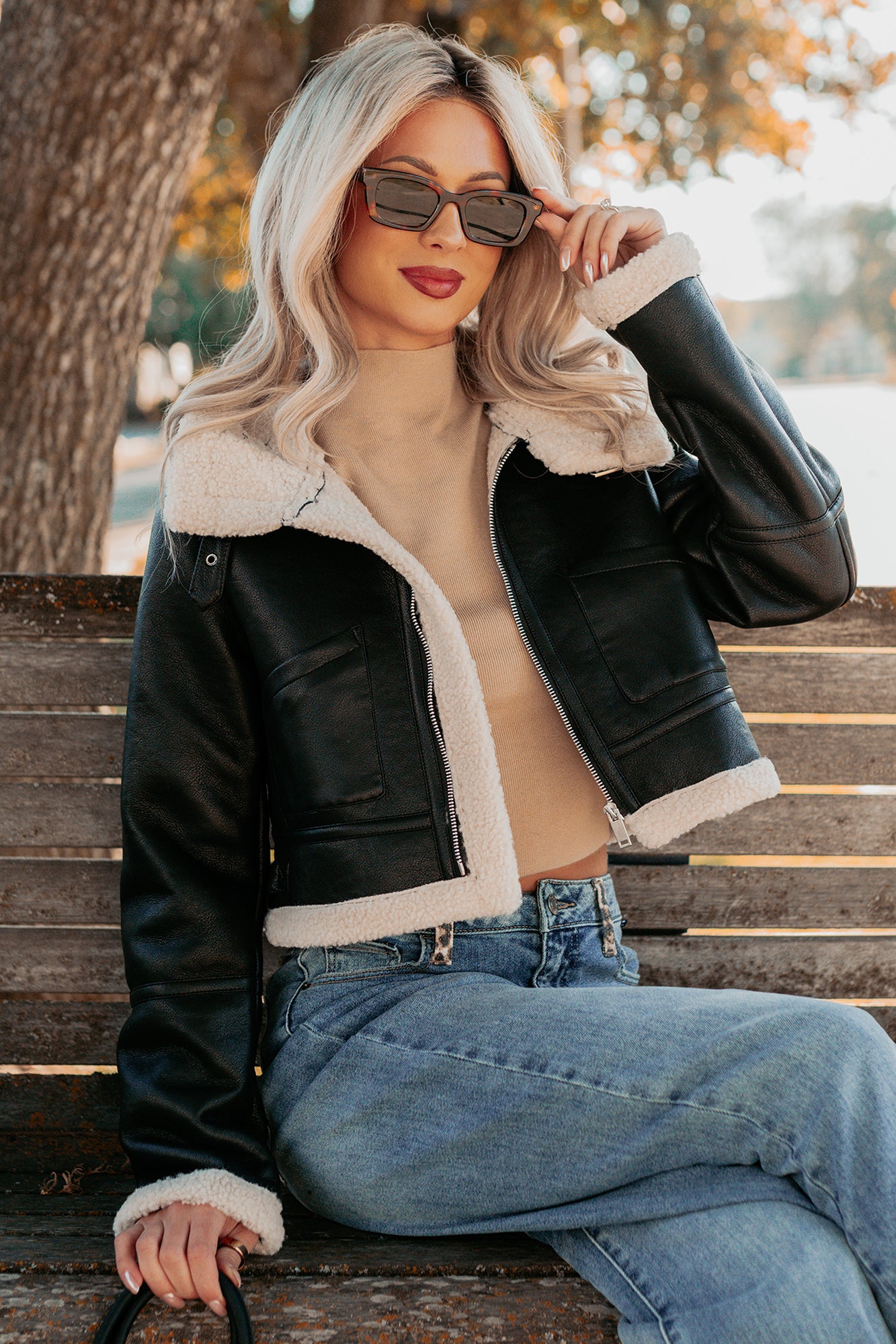 Urban Chill Faux Leather Sherpa Lined Jacket (Black/Beige) · NanaMacs