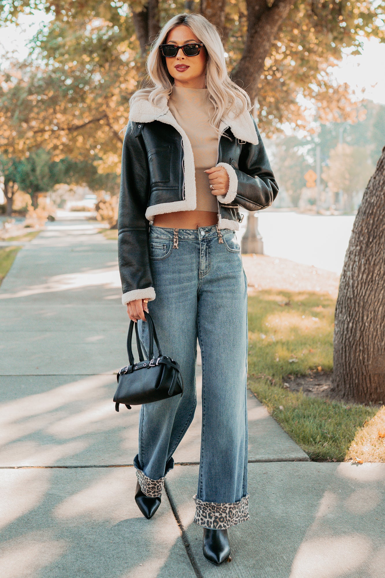 Urban Chill Faux Leather Sherpa Lined Jacket (Black/Beige) · NanaMacs