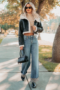 Urban Chill Faux Leather Sherpa Lined Jacket (Black/Beige) - NanaMacs