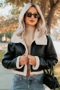 Urban Chill Faux Leather Sherpa Lined Jacket (Black/Beige) - NanaMacs