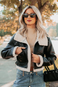 Urban Chill Faux Leather Sherpa Lined Jacket (Black/Beige) - NanaMacs