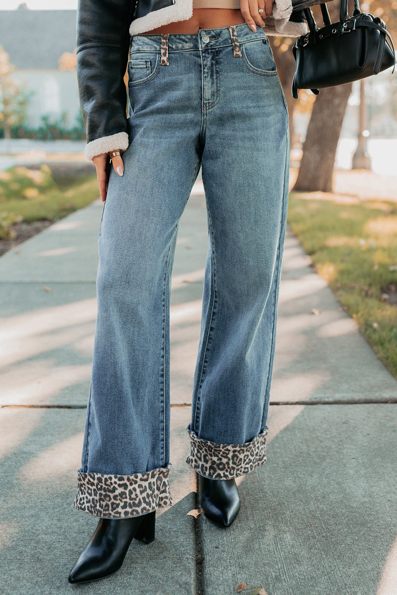 Macy Wide Leg Leopard Cuff Cello Jeans (Medium Tint) - NanaMacs