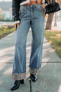 Macy Wide Leg Leopard Cuff Cello Jeans (Medium Tint) - NanaMacs