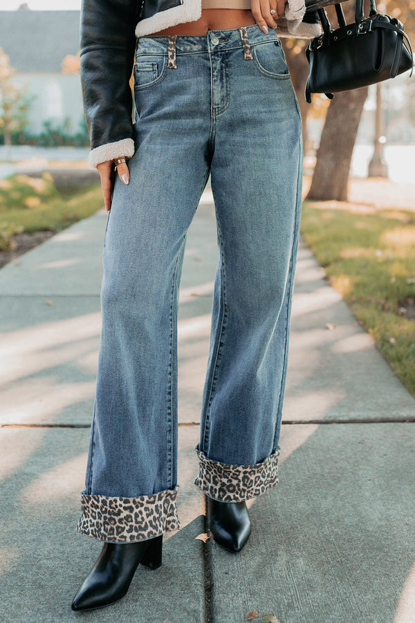Macy Wide Leg Leopard Cuff Cello Jeans (Medium Tint) - Ships by 11/6 - NanaMacs