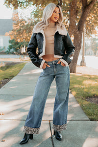 Urban Chill Faux Leather Sherpa Lined Jacket (Black/Beige) - NanaMacs