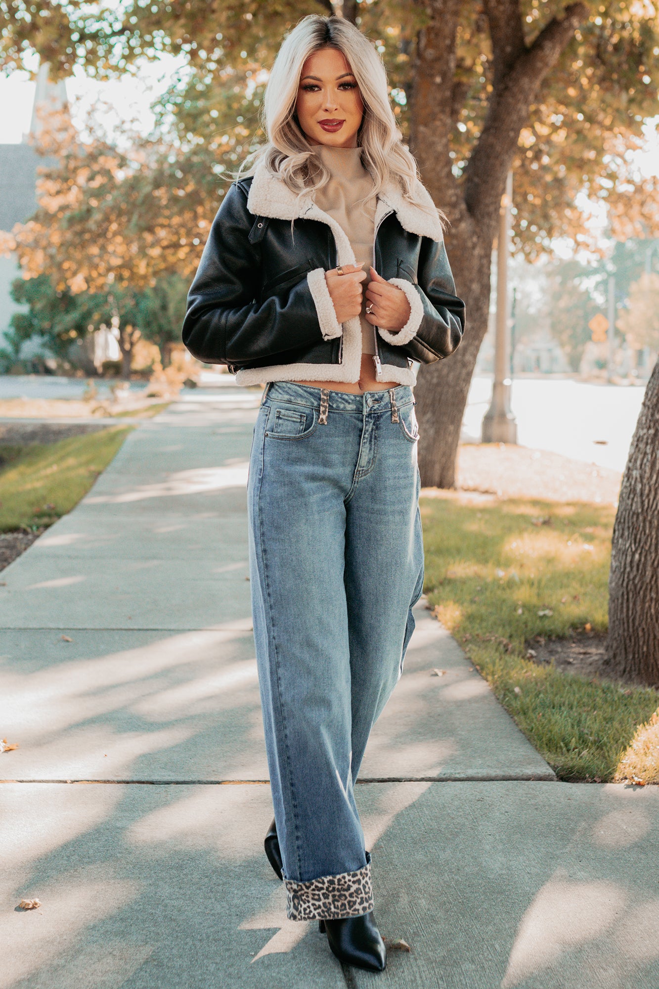 Urban Chill Faux Leather Sherpa Lined Jacket (Black/Beige) - NanaMacs