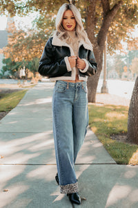 Urban Chill Faux Leather Sherpa Lined Jacket (Black/Beige) - NanaMacs