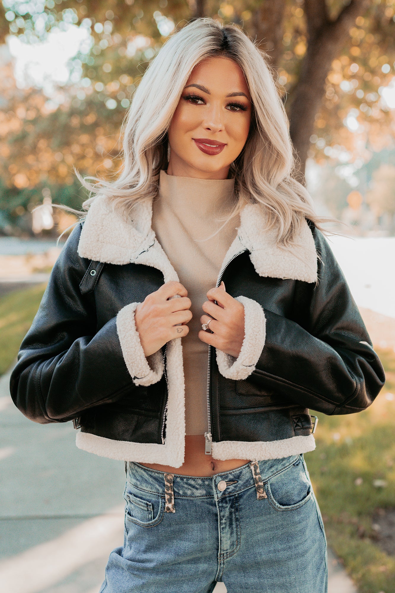 Urban Chill Faux Leather Sherpa Lined Jacket (Black/Beige) · NanaMacs