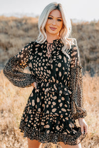 Good As Gold Chiffon Ruffle Mini Dress (Black Print) - NanaMacs