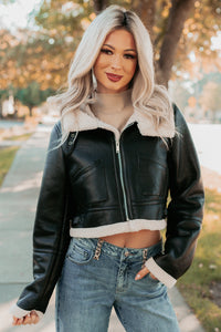 Urban Chill Faux Leather Sherpa Lined Jacket (Black/Beige) - NanaMacs