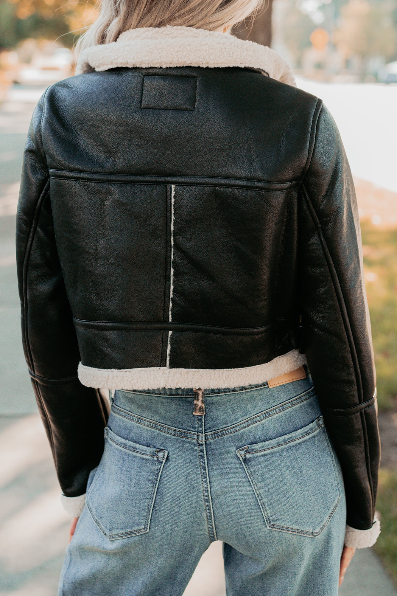 Urban Chill Faux Leather Sherpa Lined Jacket (Black/Beige) - NanaMacs