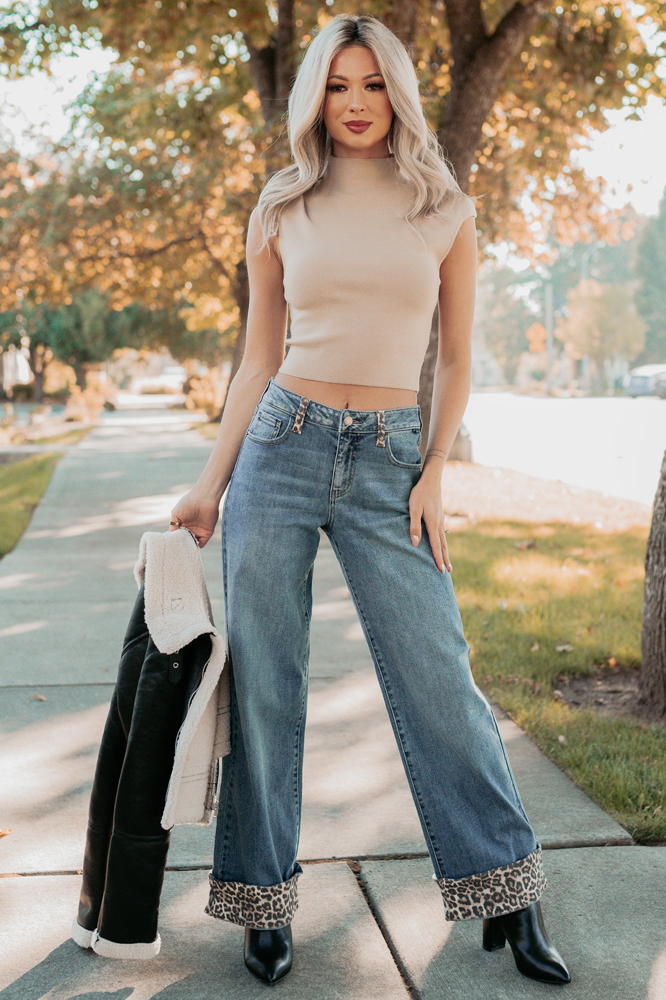 Macy Wide Leg Leopard Cuff Cello Jeans (Medium Tint) · NanaMacs