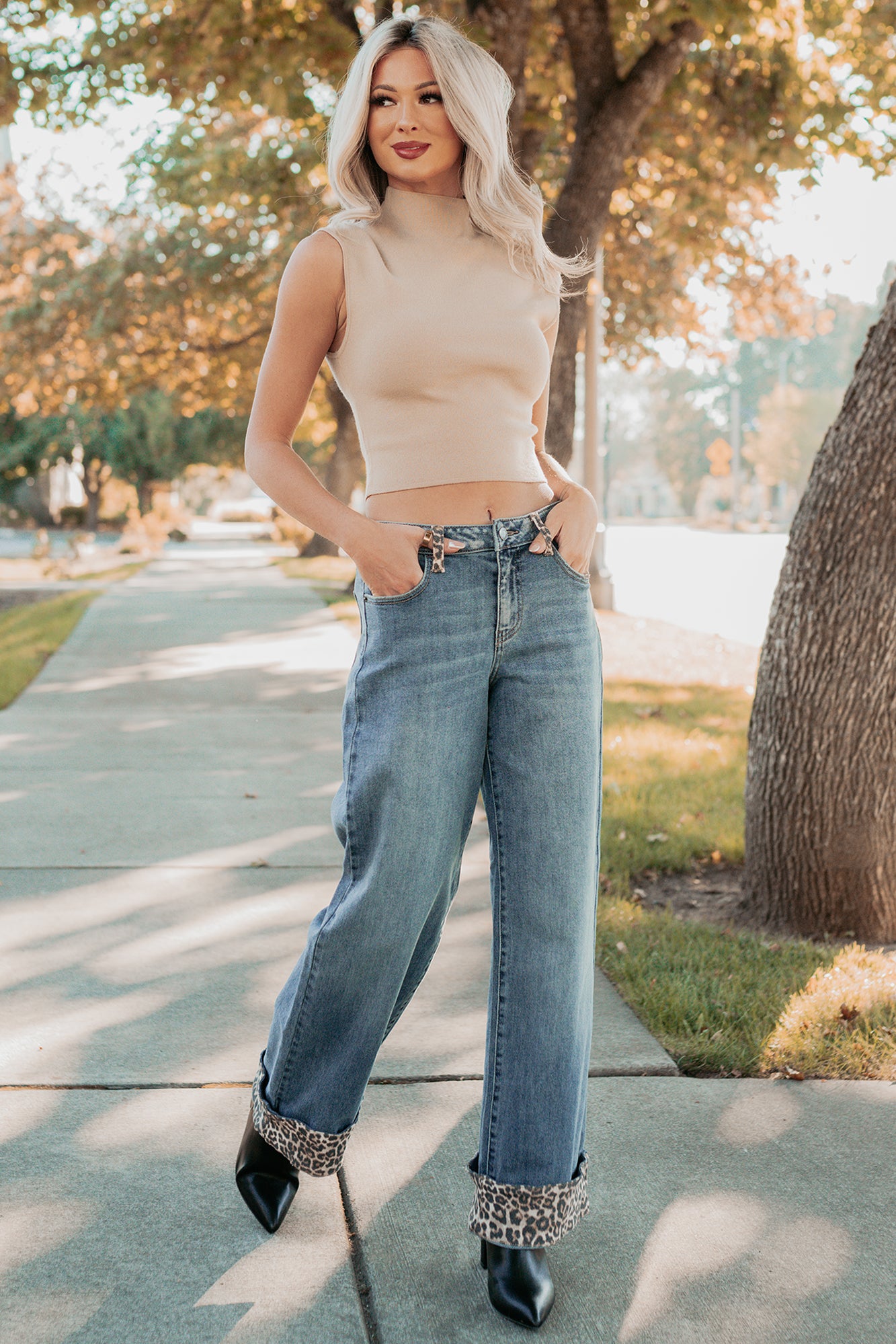 Macy Wide Leg Leopard Cuff Cello Jeans (Medium Tint) - NanaMacs