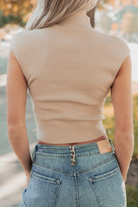 Cleo Mock Neck Sweater Crop Top (Beige) - NanaMacs