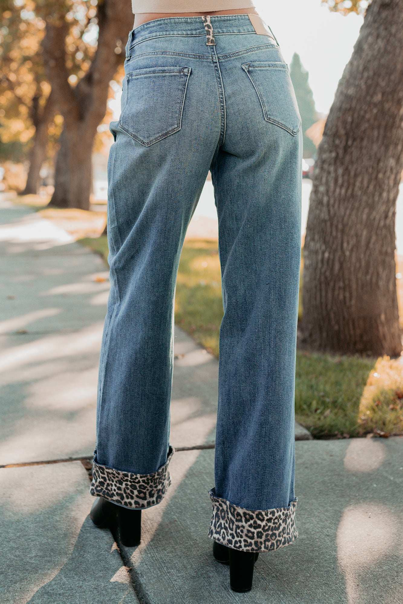 Macy Wide Leg Leopard Cuff Cello Jeans (Medium Tint) - NanaMacs