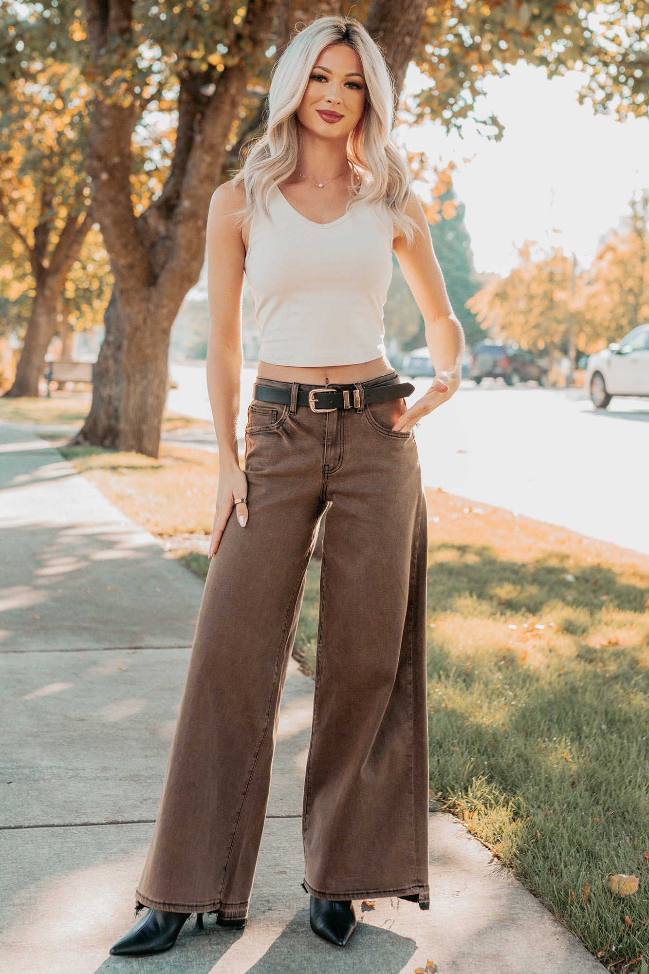 Valencia High Rise Wide Leg Mica Denim Jeans (Antique Bronze) - NanaMacs