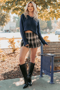 Wild Grace Distressed Hem Flag Cable Knit Sweater (Navy) - NanaMacs