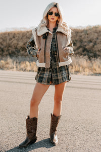 Pure Chill Sherpa Trim Faux Leather Vest (Truffle) - NanaMacs