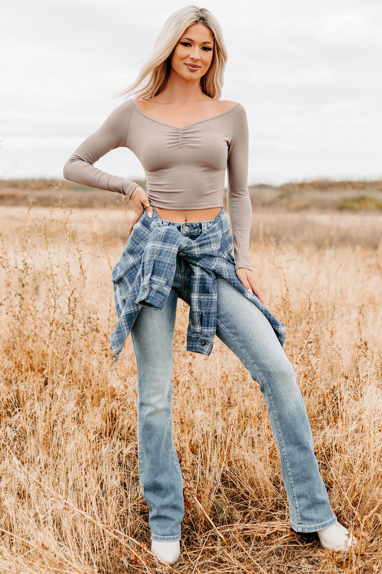 Love Again Off The Shoulder Long Sleeve Top (Dark Coco) - NanaMacs