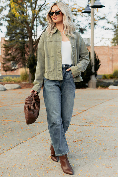 No Permission Denim Utility Jacket (Washed Olive) - NanaMacs