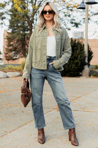 No Permission Denim Utility Jacket (Washed Olive) - NanaMacs