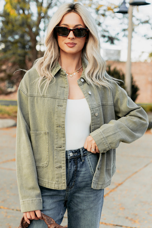 No Permission Denim Utility Jacket (Washed Olive) - NanaMacs