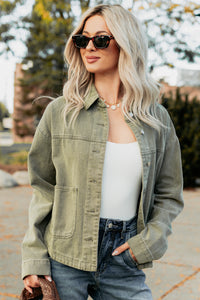 No Permission Denim Utility Jacket (Washed Olive) - NanaMacs