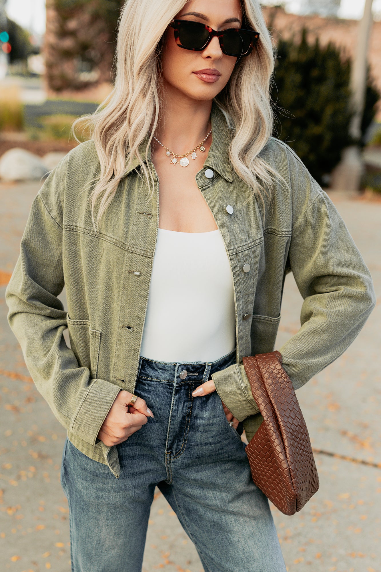 No Permission Denim Utility Jacket (Washed Olive) - NanaMacs