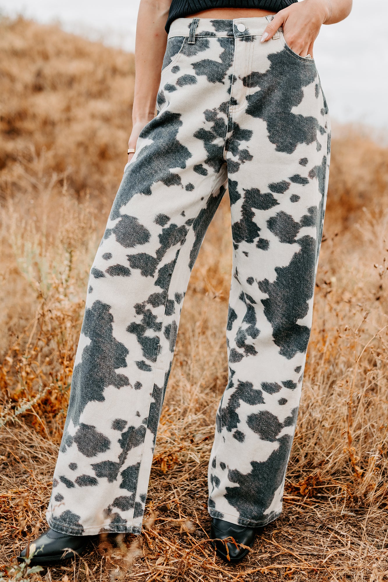 Willis Wide Leg Cow Print Klesis Jeans (Brown) - NanaMacs