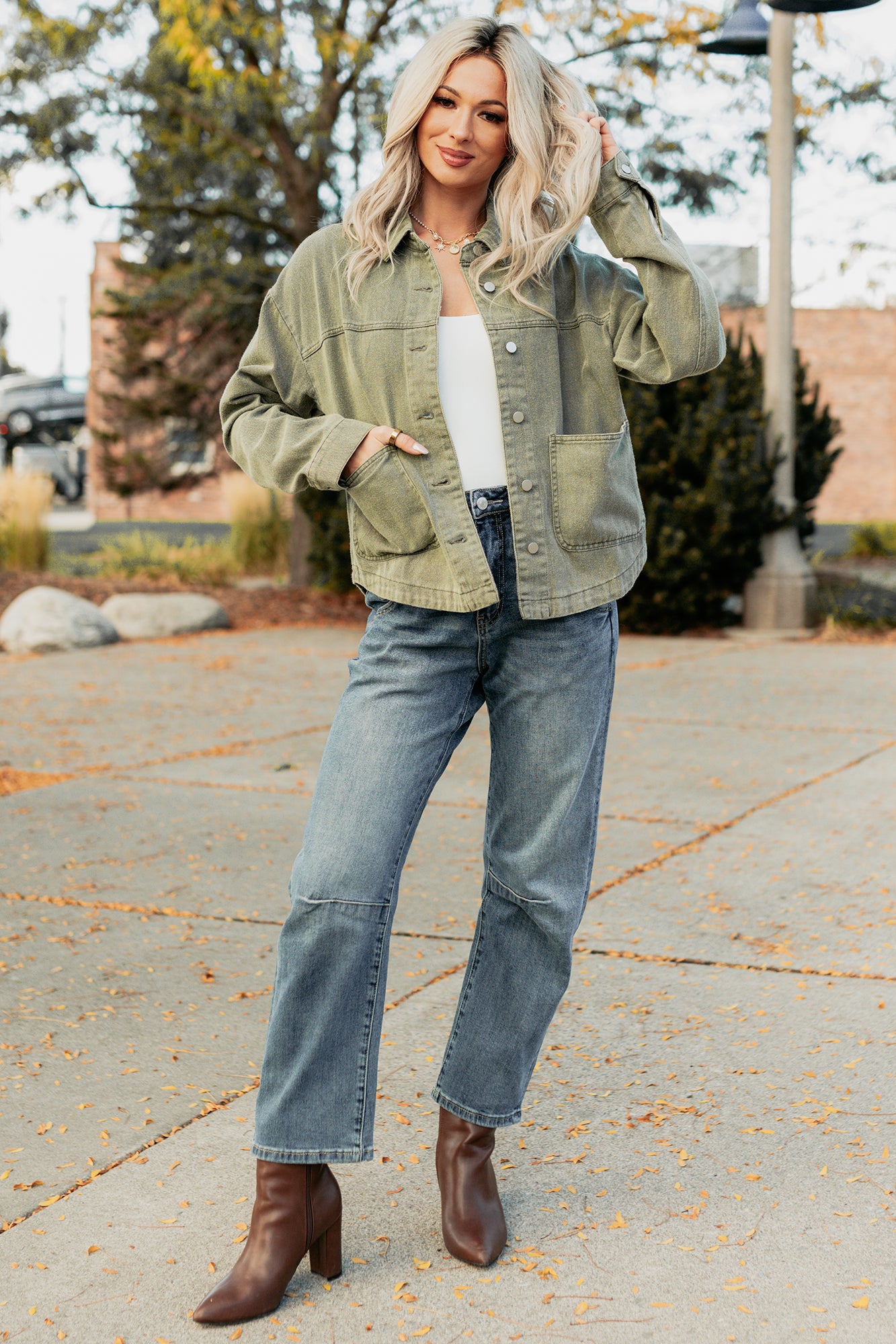 No Permission Denim Utility Jacket (Washed Olive) - NanaMacs