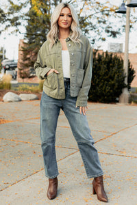 No Permission Denim Utility Jacket (Washed Olive) - NanaMacs