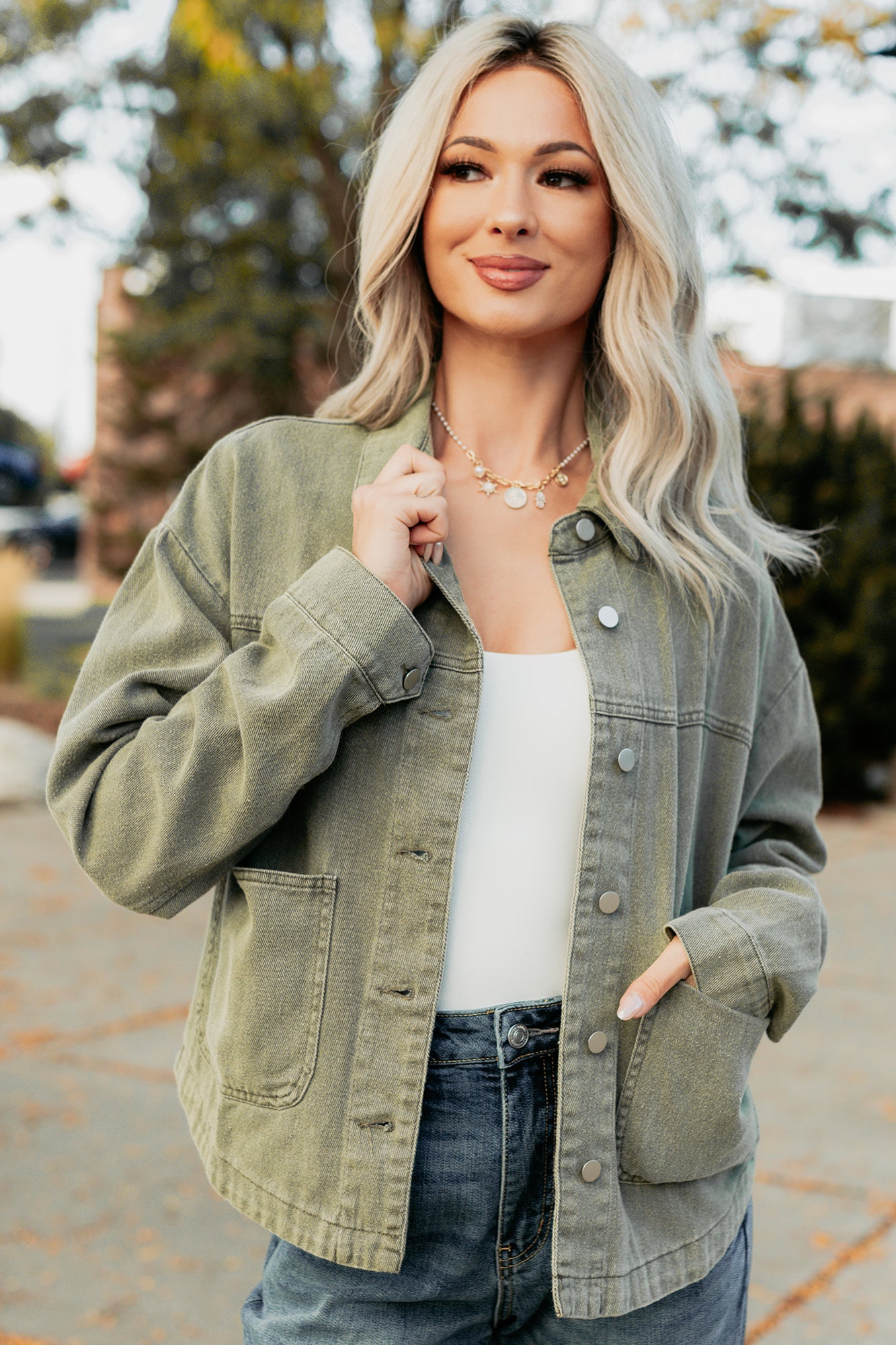 No Permission Denim Utility Jacket (Washed Olive) · NanaMacs