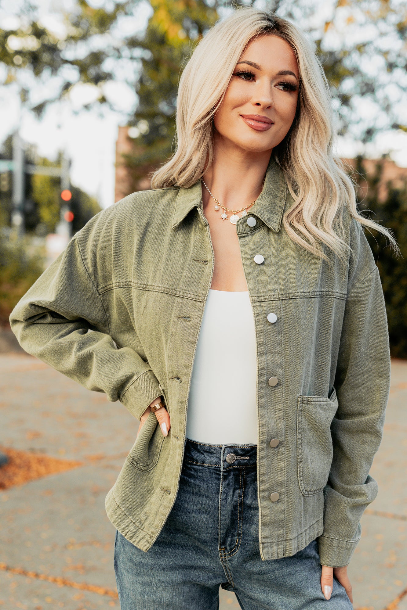 No Permission Denim Utility Jacket (Washed Olive) - NanaMacs