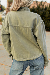 No Permission Denim Utility Jacket (Washed Olive) - NanaMacs