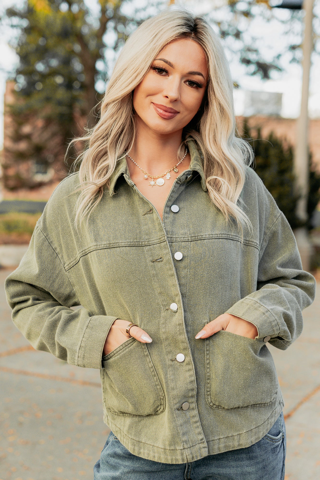 No Permission Denim Utility Jacket (Washed Olive) - NanaMacs