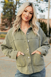 No Permission Denim Utility Jacket (Washed Olive) - NanaMacs