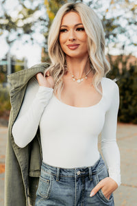 Soft Horizon Long Sleeve Scoop Neck Bodysuit (White) - NanaMacs