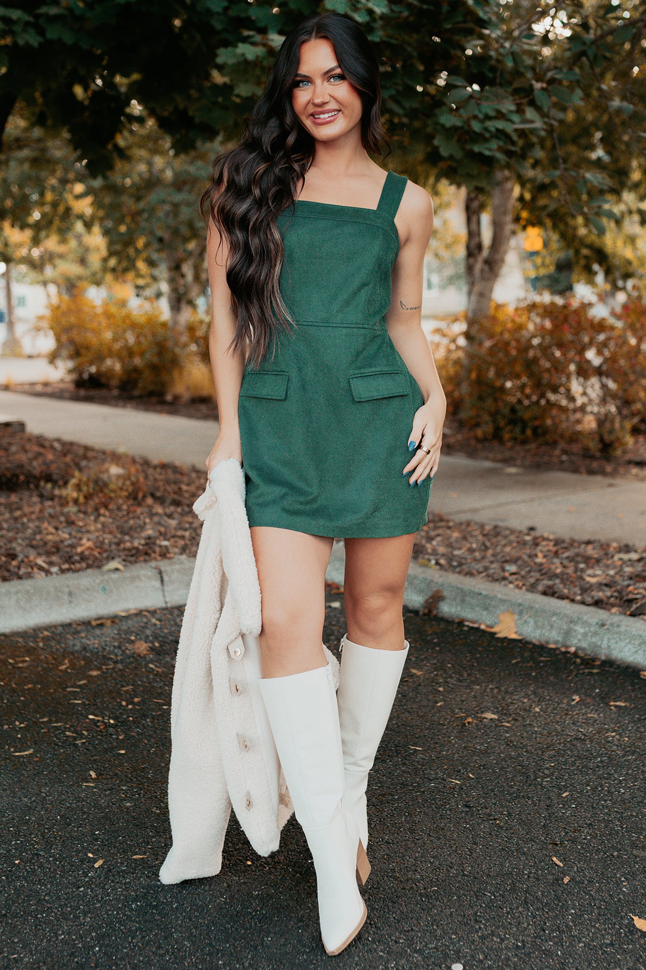 Pine Faux Suede Patch Pocket Sleeveless Mini Dress Pine Faux Suede Patch Pocket Sleeveless Mini Dress