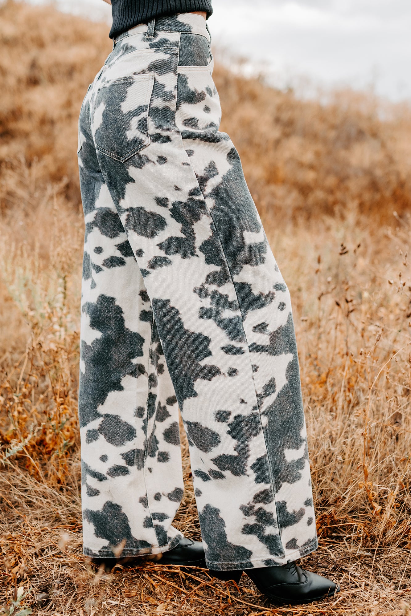 Willis Wide Leg Cow Print Klesis Jeans (Brown) - NanaMacs