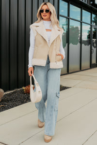 Cabin State Faux Leather Fur Lined Vest (Cream/Taupe) - NanaMacs