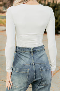 Soft Horizon Long Sleeve Scoop Neck Bodysuit (White) - NanaMacs