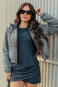 Warm Refuge Denim Cropped Puffer Jacket (Black) - NanaMacs